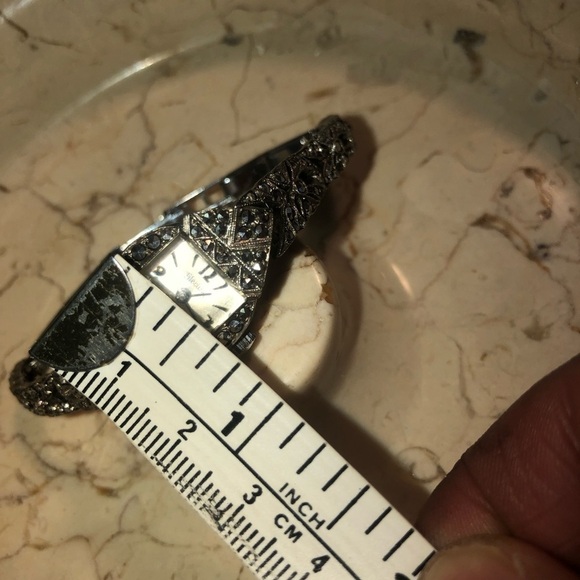 1950s Art Deco Style Sterling Silver Marcasite Ricoh Watch 6.1” - 6.7” Stretch - Picture 14 of 15